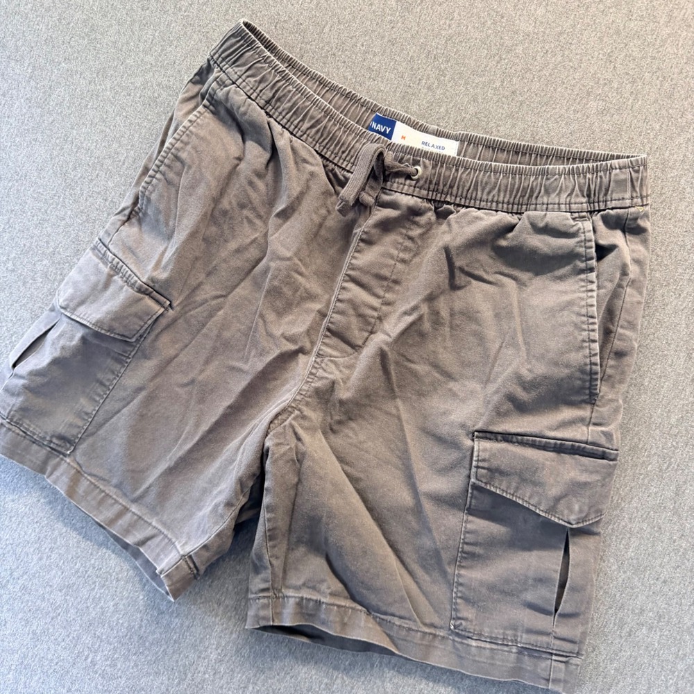 Old Navy Mens Relaxed Built-In Flex Cargo Shorts Gray Medium Drawstring Elastic